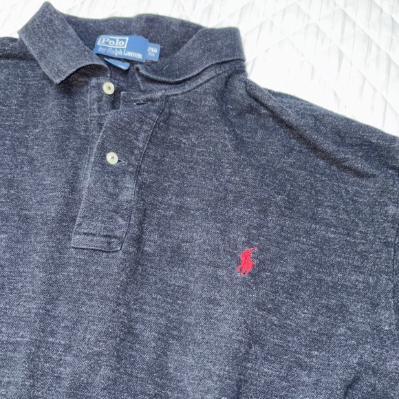 Polo Ralph Lauren 2XB Big Polo Shirt Gray‎ Long Sleeve Red Pony Logo Cotton - Picture 1 of 7